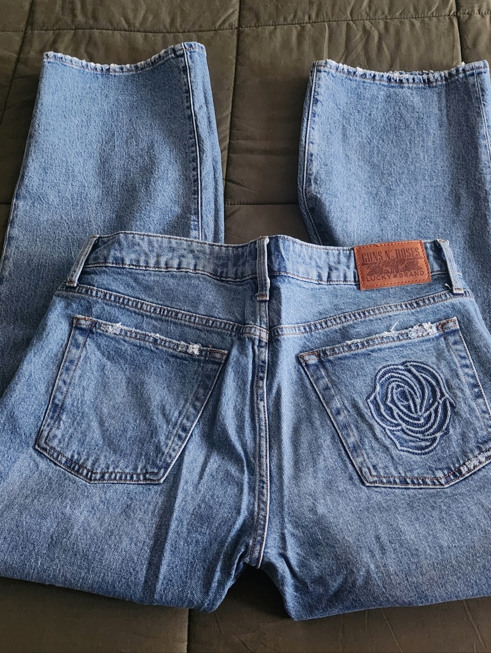 Lucky Brand Guns N' Roses Light Blue Baggy Jeans with Embroidered Pocket Rose